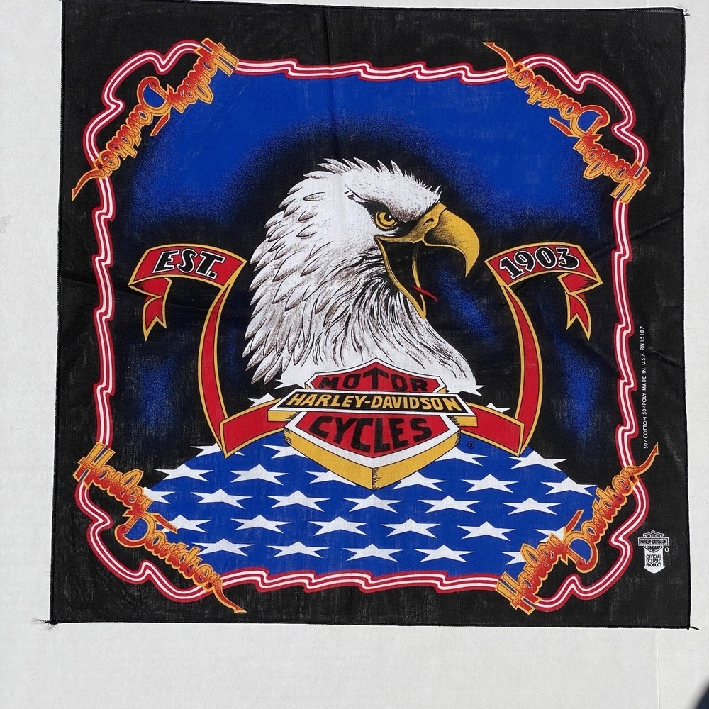 New VTG Harley Davidson Scarf Bandanna Eagle Flag‎ 21" Square USA Licensed #36